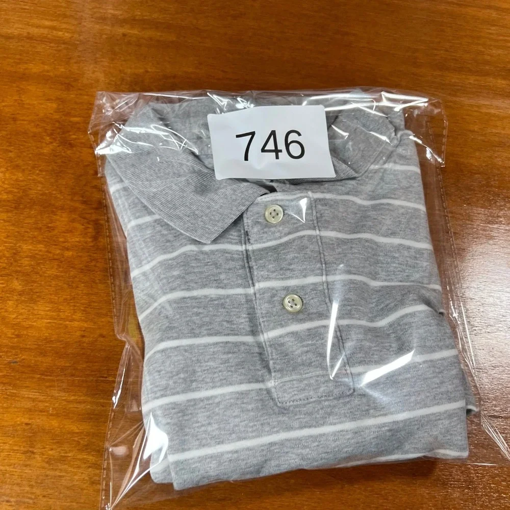 Polo Ralph Lauren Polo Shirt Mens M Grey White Striped Pima Soft Touch Logo